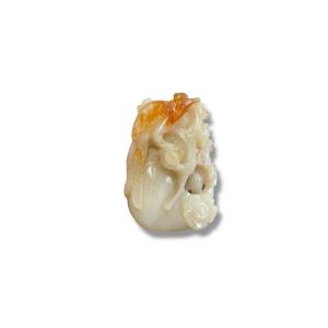 Chinese Celadon Jade Pendant Infused With Amber