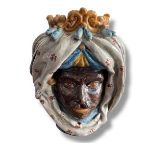 Moorish Head In Glazed Ceramic Caltagirone