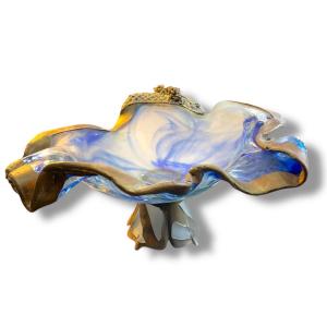 Important Blue Marbled Glass Bowl