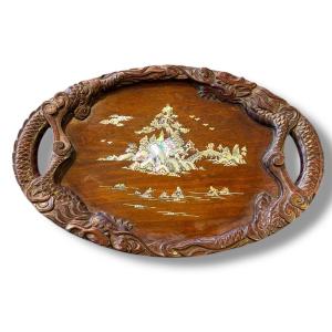 Indochinese Mother-of-pearl Tray Decorated With A Dragon