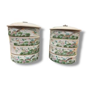 China Famille Verte Pair Of Porcelain Compartmentalized Boxes 