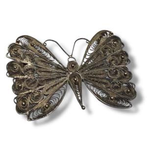 Filigree Silver Butterfly Motif Brooch 