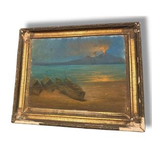 Eruption Of Vesuvius, Neapolitan Pastel, 19th Century