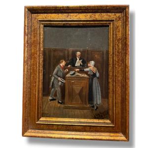 In Court, Oil On Panel, 19th Century