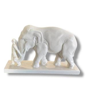 Art Deco Ceramic Mahout And Elephant