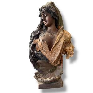 Stellmacher Polychrome Terracotta Bust Of An Oriental Woman