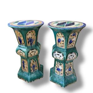 Pair Of Cây Mai Garden Stools, Glazed Stoneware, China/indochina