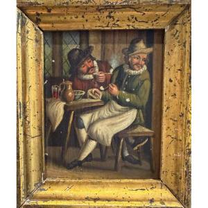 Ecole Hollandaise Fumeurs à La Taverne Oil On Metal After Teniers
