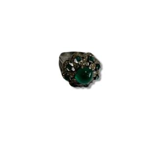 Art Deco Silver Ring With Green Stones