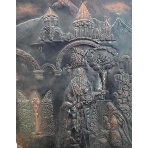 Large Copper Plate Icon, Russia And Poland, 19th Century