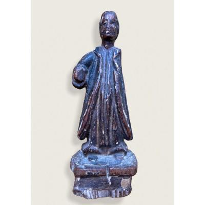 Subject In Polychrome Stuccoed Wood Representing A Notable Or Ecclesiastic? 18th Century Work