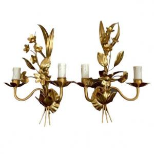 Pair Of Vintage Wall Lights 1970 Attributed To Hans Kogl For Maison Jansen