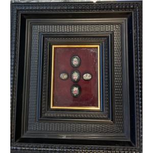 Set Of Five Framed Micromosaics Under Glass