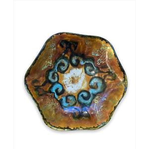 Yvon Roy - Glazed And Enamelled Ceramic Dish With Abstract Yellow Background Decoration