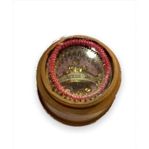 19th Century Paperolles Reliquary In A Wooden Box Agnus Dei