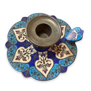 Cloisonne Candlestick Floral Pattern XIXth