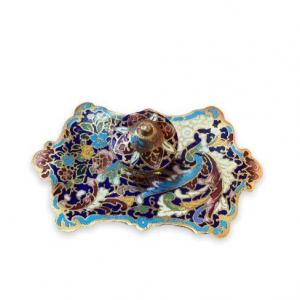 Inkwell In Late Nineteenth Cloisonne Bronze In Curved Shape