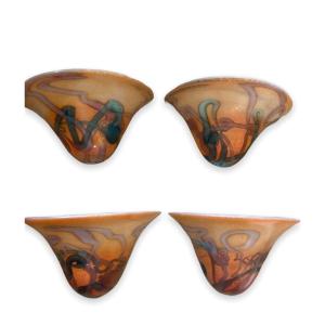 Set Of Four Sconces In Marble Glass Signed Gambier