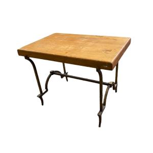 Side Table In Wood And Wrought Iron With Golden Patina