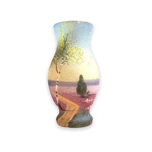 Kolek Small Frosted Glass Vase With Landscape Decor