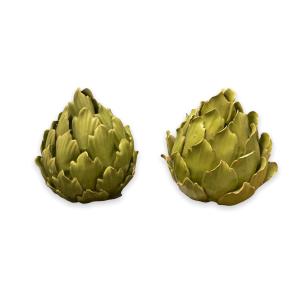 Pair Of Glazed Ceramic Artichokes