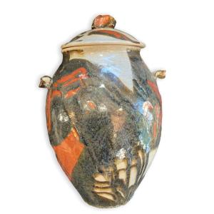 Large Ceramic Covered Pot Signed Merchant