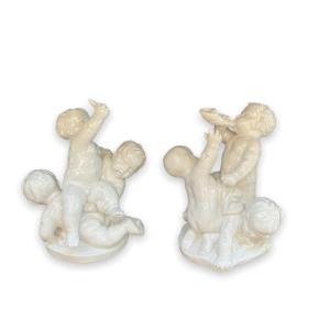Capodimonte Pair Of Subjects Decorated With Putti