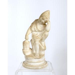 Child With Lantern - Neoclassical Alabaster Circa 1850 #721