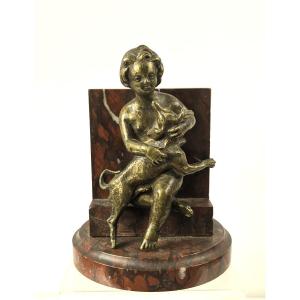 Child With Dog. Bronze Circa 1880/1900