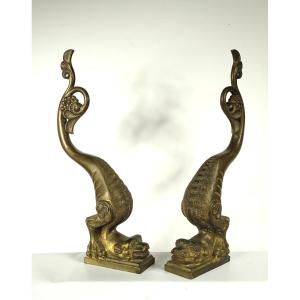 Pair Of Neo-gothic Chimeras Gothic Revival - Bronze Circa 1850-80