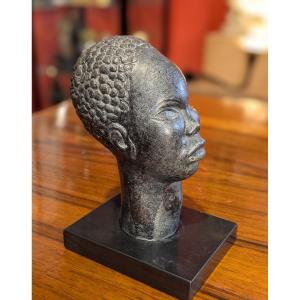 Small African Bust. Patinated Aluminum, Circa 1930. Art Deco.