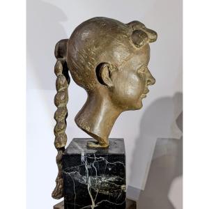 Young Girl With A Braid - Bronze Circa 1945-50 #757