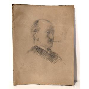 Portrait Of A Man With A Cigarette, Circa 1880-1900 - Black Chalk No. 2
