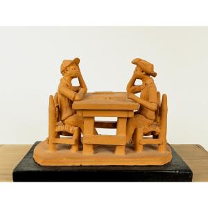 Domino Players - Terracotta Circa 1950 Colonial Work