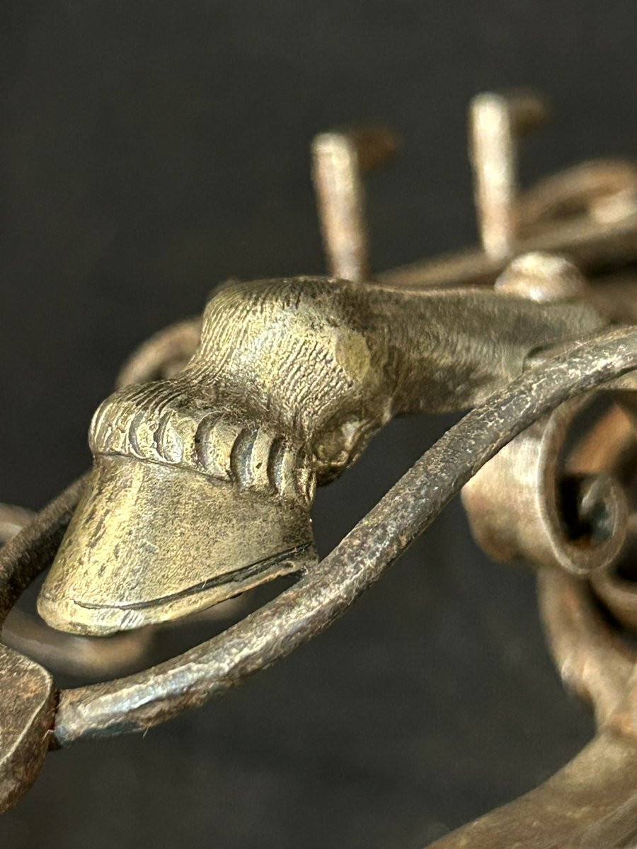 Porta calamaio in ferro forgiato e bronzo-photo-5