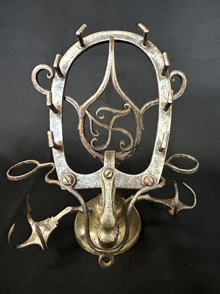 Porta calamaio in ferro forgiato e bronzo