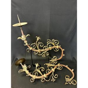 Coppia di porta ceri in ferro forgiato