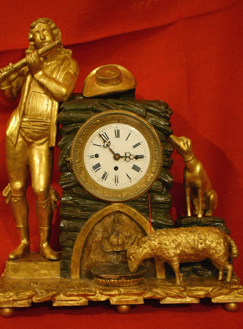 Horloge  En Bois Dore  'Berger Au Flute'-photo-2