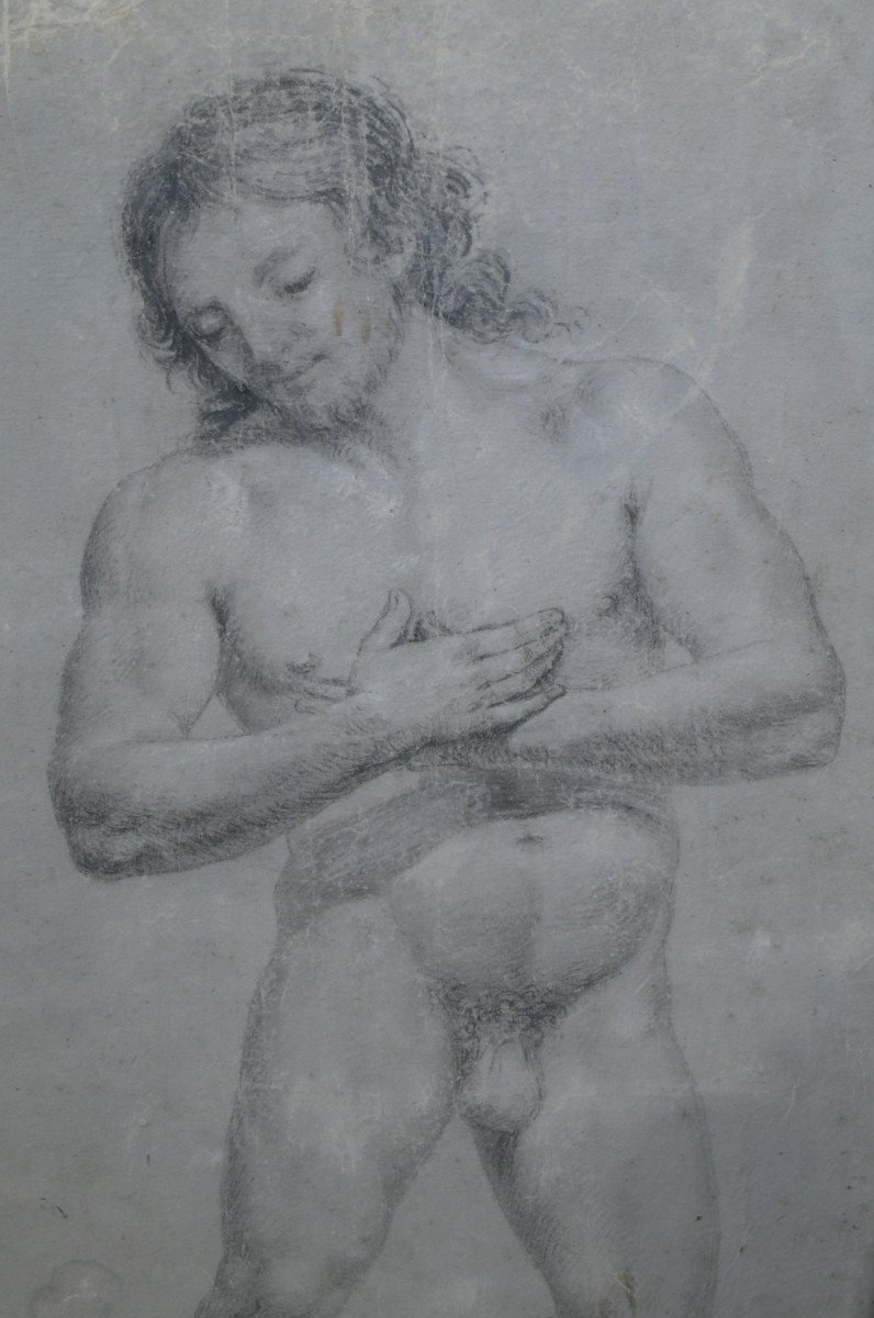 Bel disegno rinascimentale 'uomo nudo inginocchiato'-photo-2