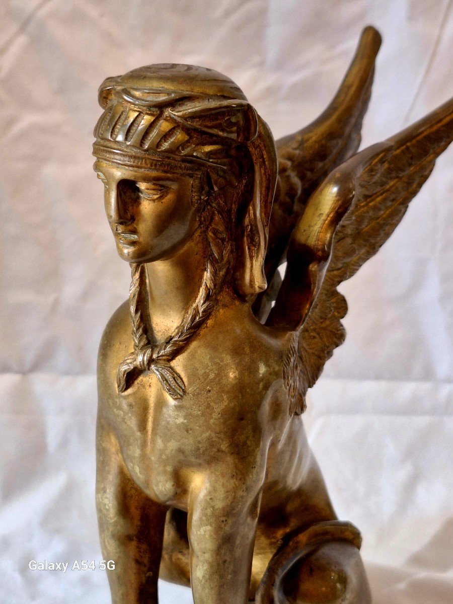 Rare Sfinx En Bronze Dore' d'Epoque Empire-photo-2