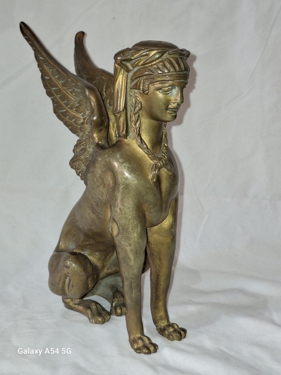 Rare Sfinx En Bronze Dore' d'Epoque Empire-photo-3