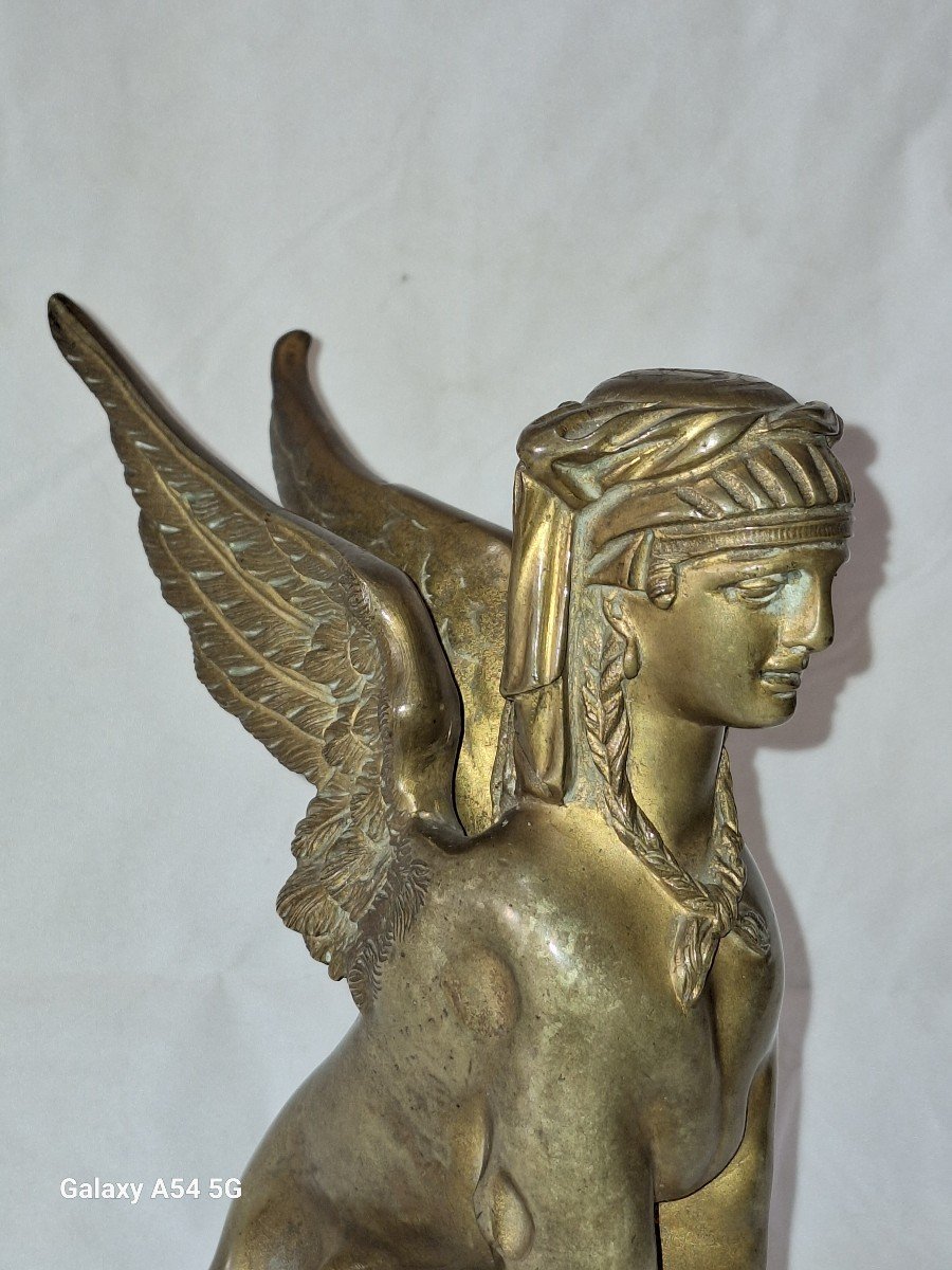 Rare Sfinx En Bronze Dore' d'Epoque Empire-photo-4