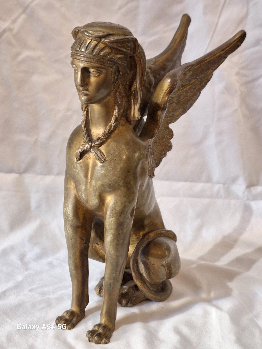 Rare Sfinx En Bronze Dore' d'Epoque Empire