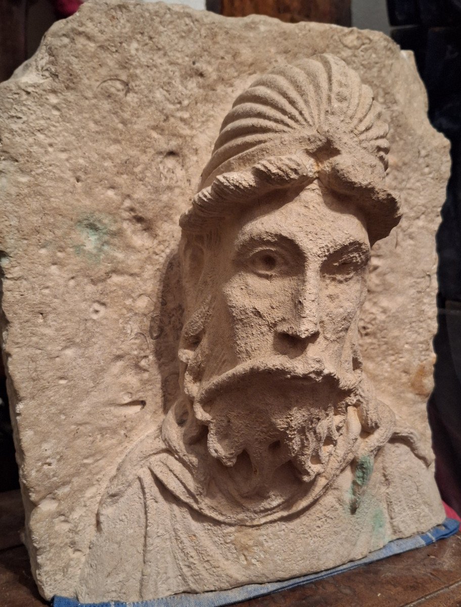 RARO BUSTO ROMANICO IN PIETRA " CRISTO". ARTE FRANCESE DEL XII° SECOLO-photo-2
