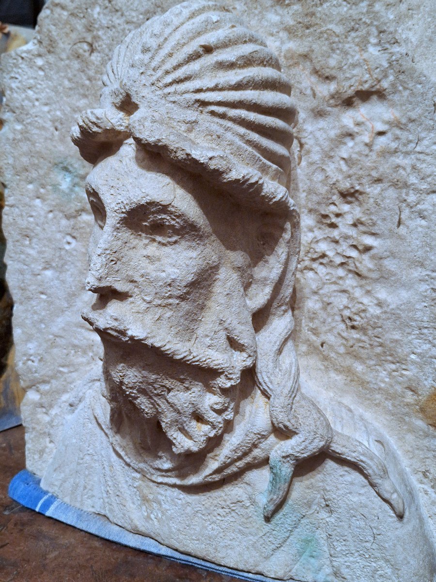 RARO BUSTO ROMANICO IN PIETRA " CRISTO". ARTE FRANCESE DEL XII° SECOLO-photo-3