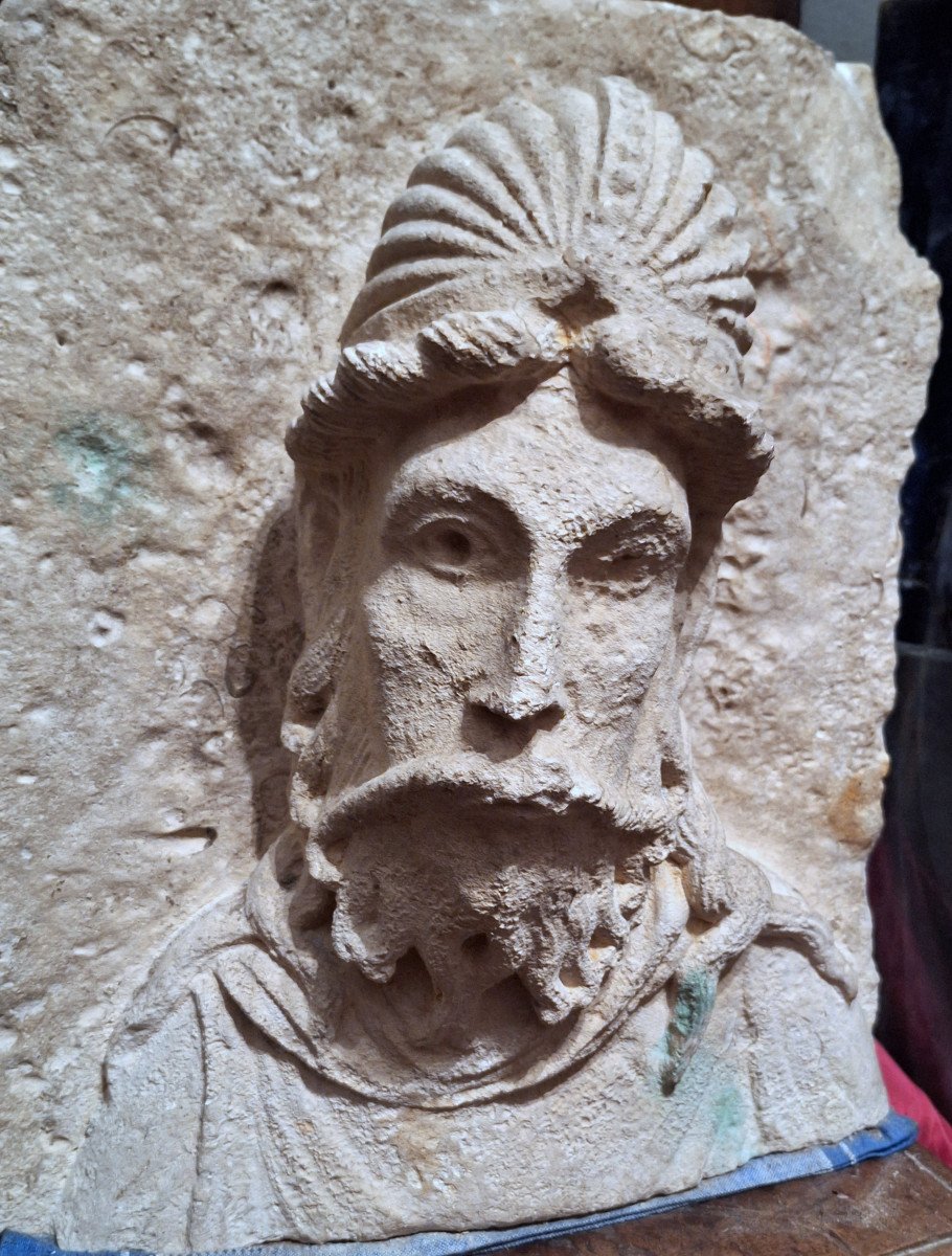 RARO BUSTO ROMANICO IN PIETRA " CRISTO". ARTE FRANCESE DEL XII° SECOLO-photo-4