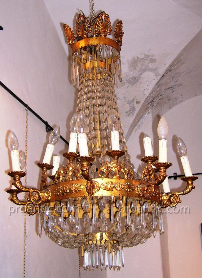 Lustre Mongolfiere  En Metal Dore' Et Cristal Debut XIX°