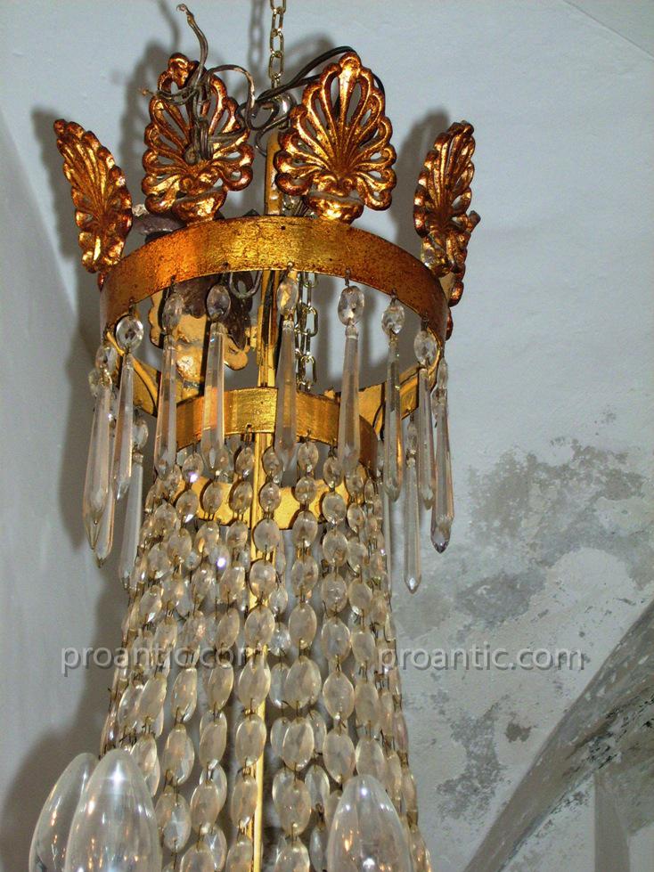 Lustre Mongolfiere  En Metal Dore' Et Cristal Debut XIX°-photo-2