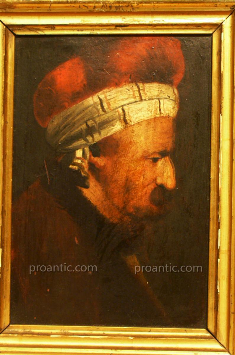 Peinture Sur Bois 'portrait d'Un Homme Oriental Avec Chapeau' W. DIETRICH