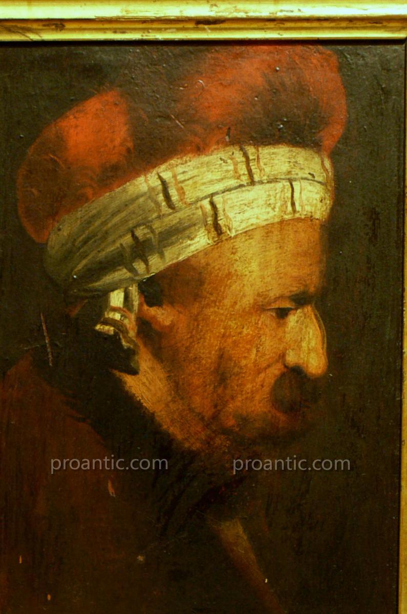 Peinture Sur Bois 'portrait d'Un Homme Oriental Avec Chapeau' W. DIETRICH-photo-3
